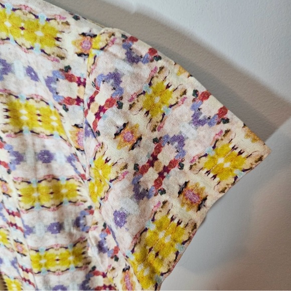 Laura Park Ikat Dress Cotton Yellow Pink Fringe Hem Lace Collar Short Sl… - Picture 5 of 5